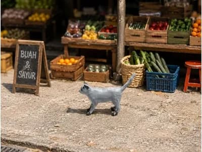 Miniature toy Figure kucing si manis skala 1/64 diorama