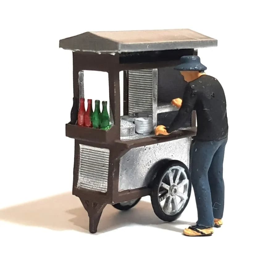 Miniatur toys Figure Mamang gerobak jualan bakso skala 1/64 diorama thumbnail 2