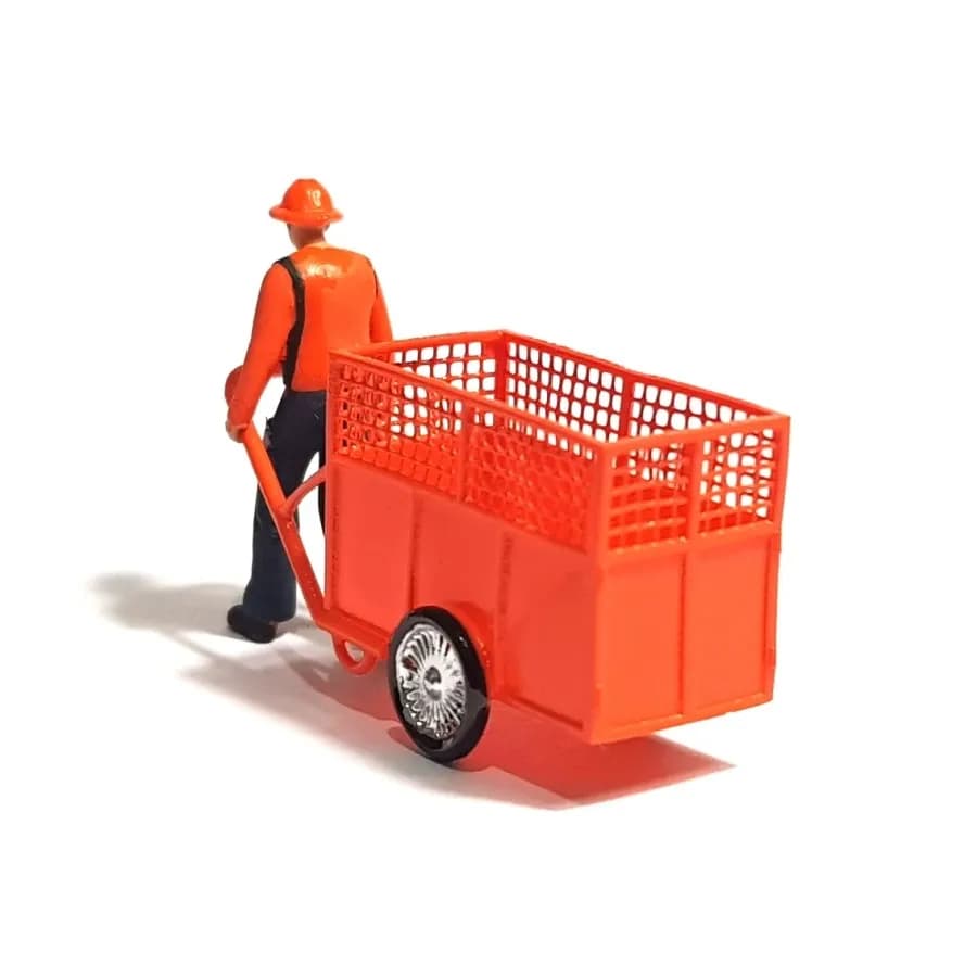 Miniature toy Figure Pasukan oren dan gerobak sampah skala 1/64 diorama diecast thumbnail 5