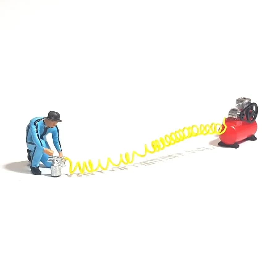 Kompressor dan spray gun skala 1/64 diorama diecast thumbnail 3