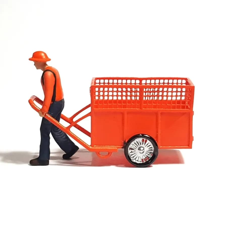 Miniature toy Figure Pasukan oren dan gerobak sampah skala 1/64 diorama diecast thumbnail 2