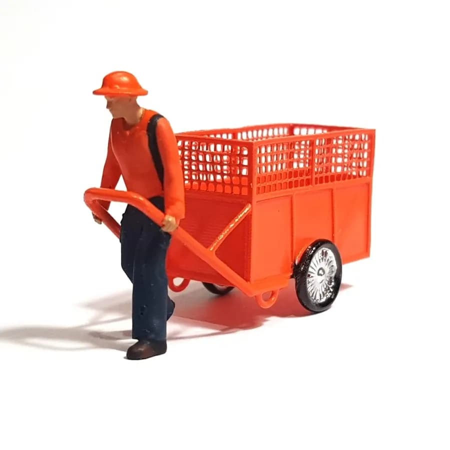 Miniature toy Figure Pasukan oren dan gerobak sampah skala 1/64 diorama diecast thumbnail 4