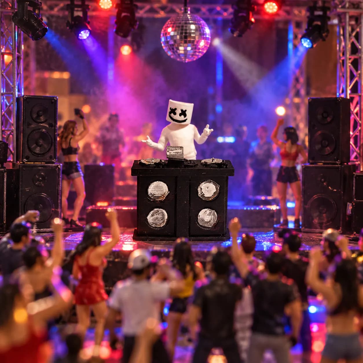 Figure DJ Marshmello dan meja skala 1/64 diorama miniature
