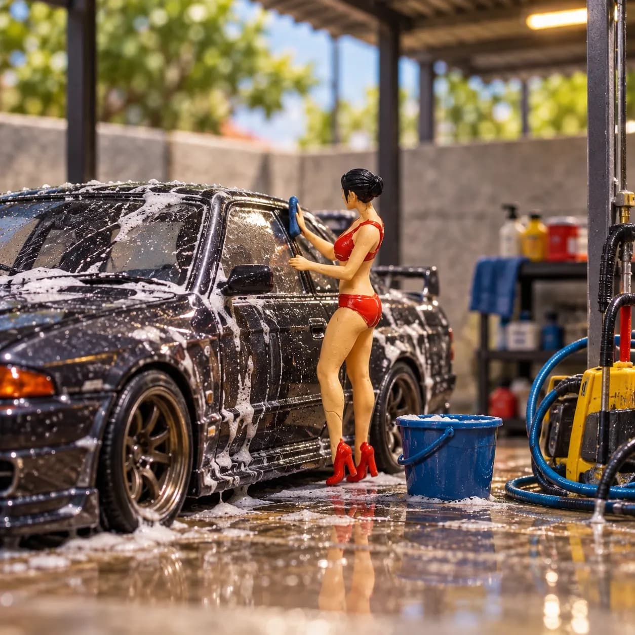 Figure Sandra carwash girl skala 1/64 diorama miniature