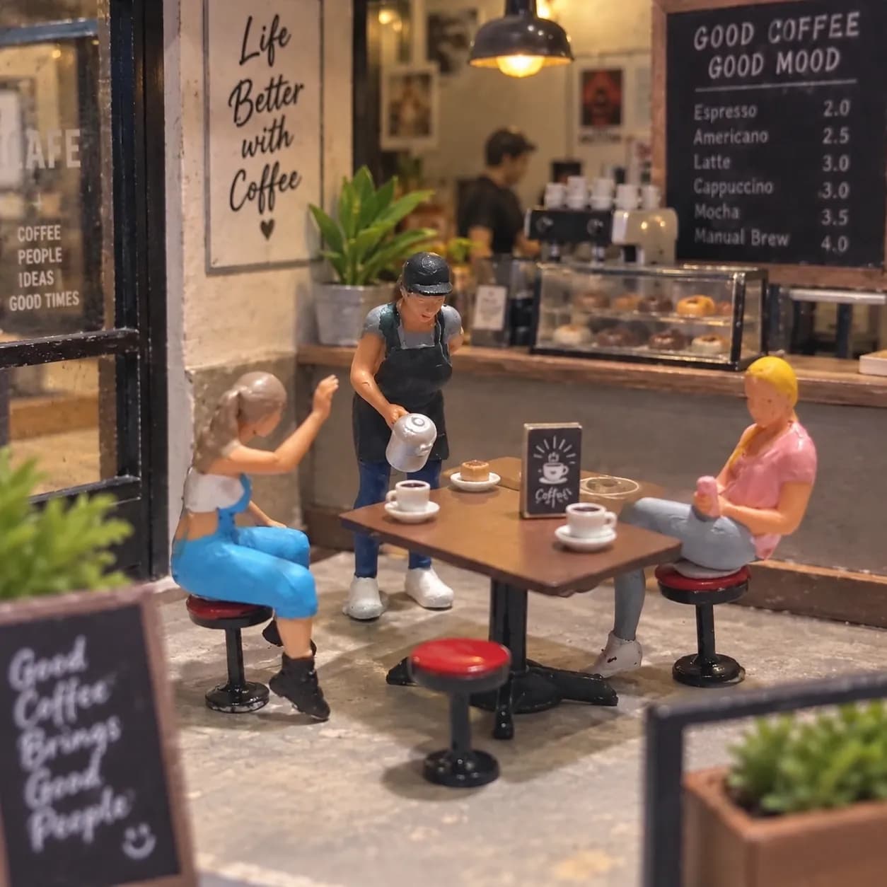 Meja kursi cafe set skala 1/64 diorama miniature