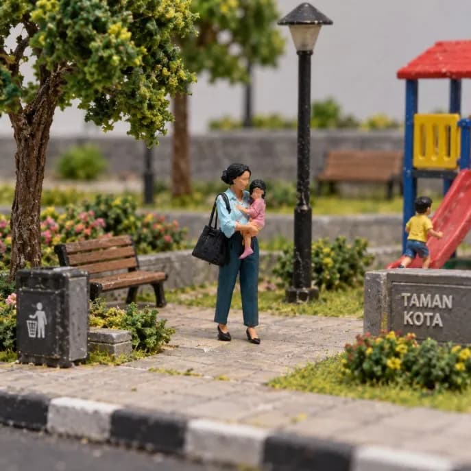 Miniature toy figure ibu modern gendong anak skala 1/64 diorama diecast