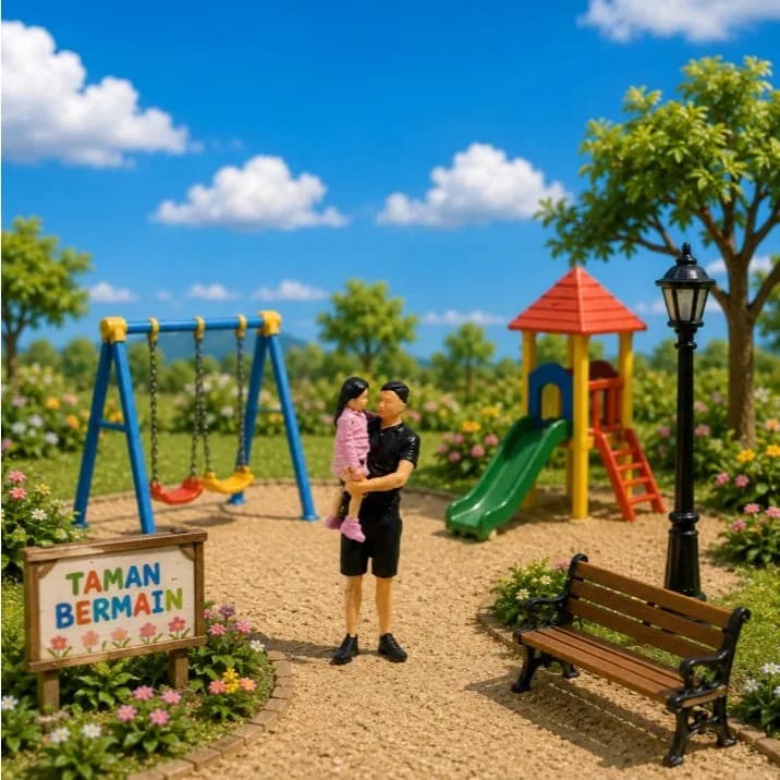 Miniature toy Figure Ayah gendong anak perempuan skala 1-64 diorama diecast