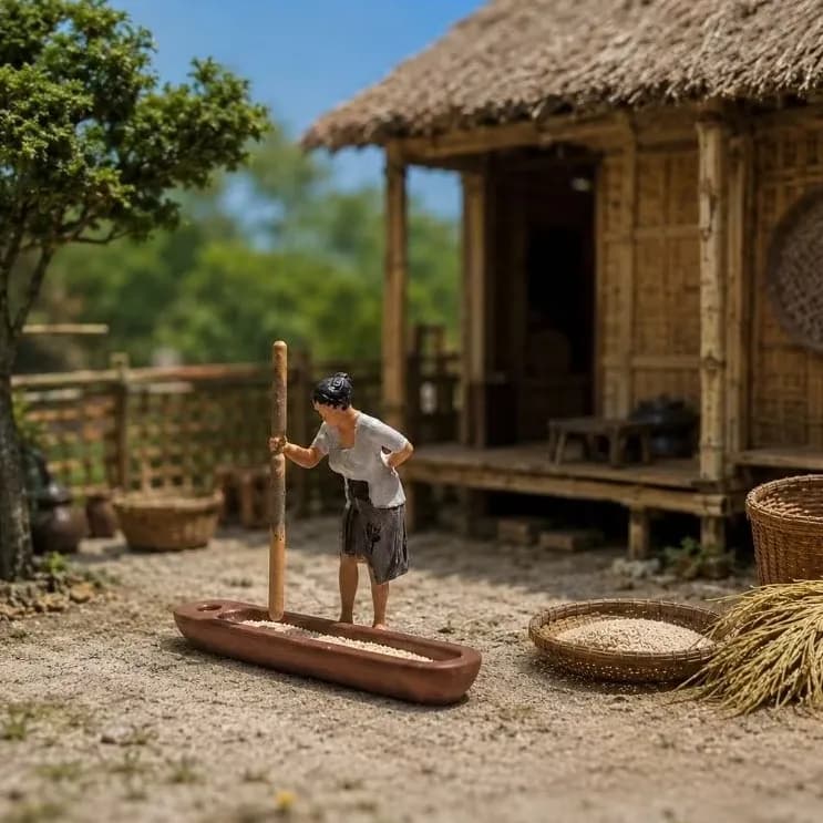 Miniature toy figure Makde menumbuk padi skala 1/64 diorama miniature
