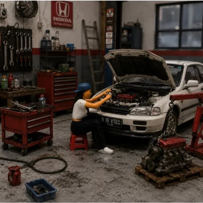 Miniature toy Figure Linda lady mechanic skala 1/64 diorama diecast