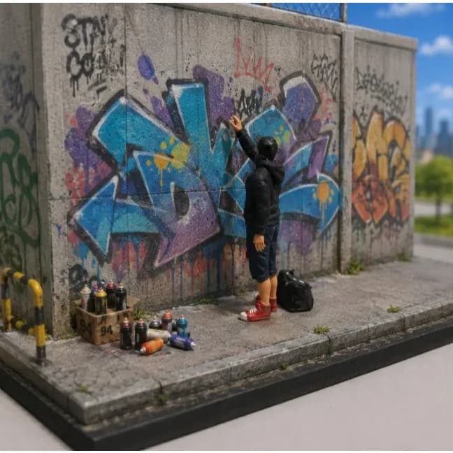 Miniature toy Figure Kai grafiti mural street style skala 1-64 diorama diecast image 1